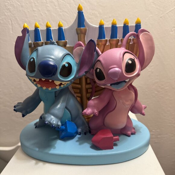 DISNEY Stitch Angel Lilo Figurine Hanukkah Menorah Dreidel Statue Holiday - Picture 2 of 4
